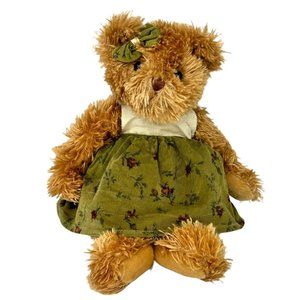 Dunroven House Brown Bear Plush Corduroy Floral Dress Stuffed Animal Toy 12"